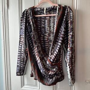 Chelsea Flower 100% Silk Wrap Style Long Sleeve Abstract Print Blouse | Size XS